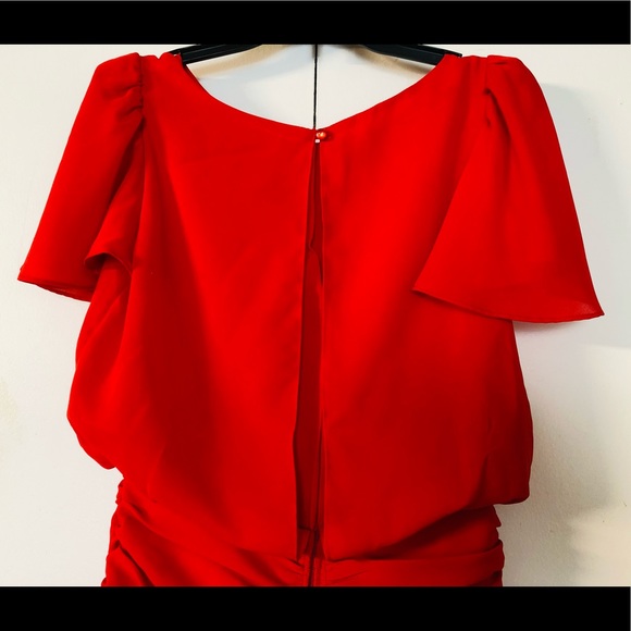 Vintage Red Flared Dress Sz M Chiffon Gathered Design Chic - Picture 10 of 14
